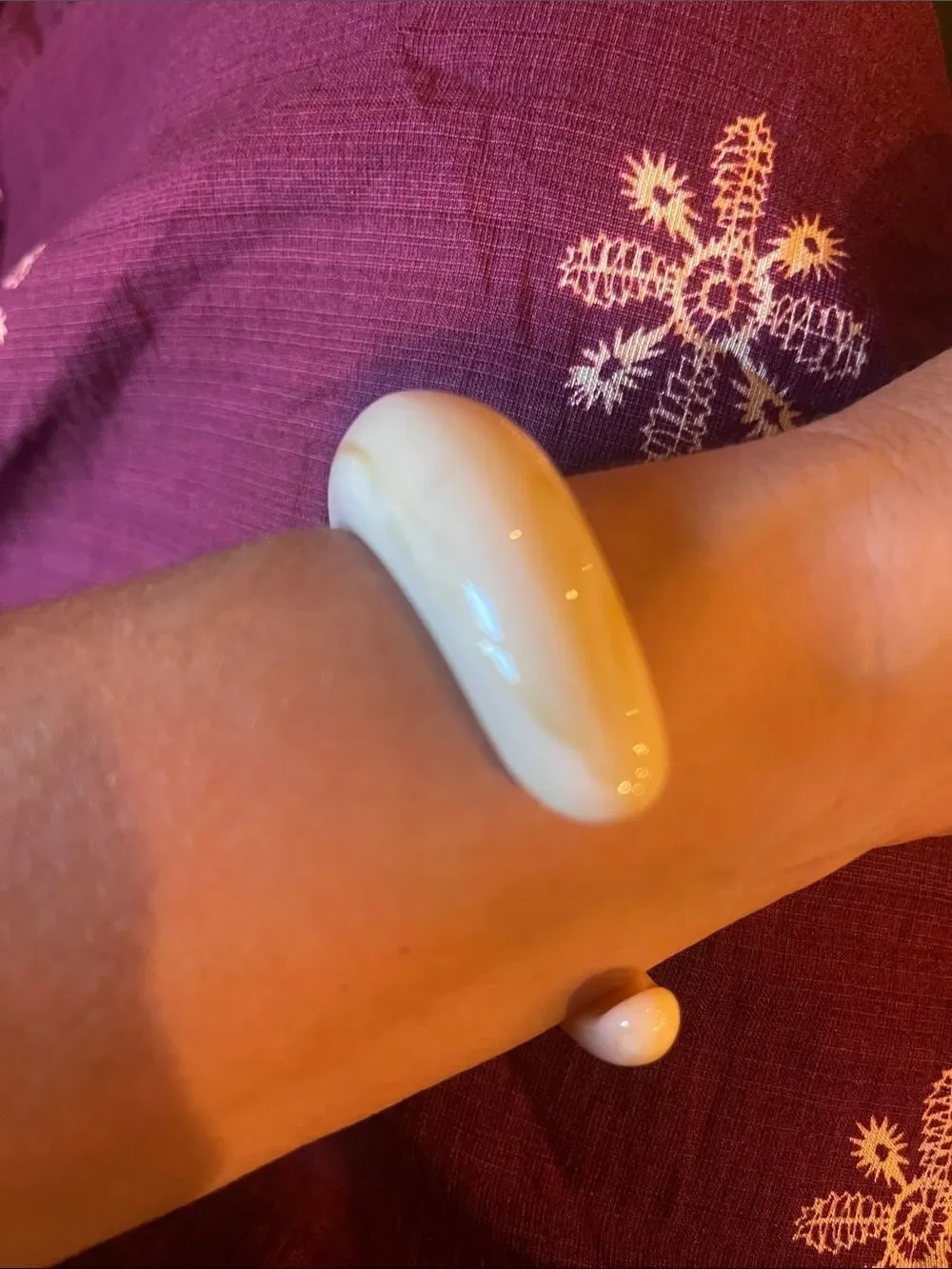 Neutral Marbled Resin Cuff Bracelet in Cream and Tan - Women Jewelry